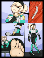 drawing vore blonde long_hair smiling ponytail walking pinned under_foot inshoe freckles looking_back dropped jj-psychotic cutaway