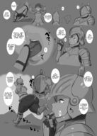 drawing giantess feet comic monochrome tongue armor handheld barefoot high_heels saliva low_angle knight scared story oral_sex inside_mouth large_butt dark_skin screaming mouth_play point_of_view panels running_away thick_thighs looking_at_tiny skintight_clothing kiyoshi2431