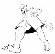 drawing feet furry wolf anthro monochrome clothed toes barefoot low_angle paws foot_crush hand looming walking looking_down toe_crush running_away imminent_crush looking_at_tiny silverscarf rupert_the_bear domina_(rupert)