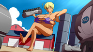 drawing giantess mega blonde color barefoot green_eyes huge_breasts farm legs_crossed sitting_on_building tanker_truck milk_truck ydbunny