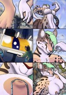 drawing nipples giantess nude furry anthro city mega tiger color large_breasts tongue destruction barefoot helicopter train yellow_eyes green_hair winking looking_at_tinies mariosonic15