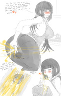 drawing blushing monochrome black_hair long_hair story anal_insertion kissing fart shrunken_woman dialogue lazei