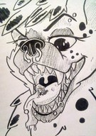 drawing vore furry anthro tongue saliva hyena shrunken_man sketch open_mouth inside_mouth piercing nose_ring imminent_vore sharp_teeth oddoldsoul