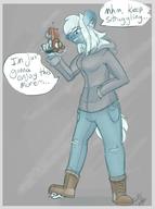 drawing crush furry anthro color clothed text hyena boots looking_down cruel shoe_crush under_foot shrink_gun looking_at_tiny dahlular