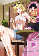 drawing blonde clothed cleavage short_hair sitting dollhouse looking_down angelgts cutaway bare_midriff