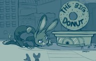 drawing giantess furry anthro city monochrome butt clothed bunny buildings mouse police phone police_uniform uniform bending_over disney belt looking_in photographing judy_hopps zootopia police_officer greasymojo