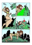 drawing city long_hair helicopter brunette muscles fighting outdoors kaiju skimpy_clothing drsgrowth