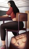 drawing black_hair color long_hair toes smiling in_shoe sitting looking_down indoors cutaway charlydibu shrunk_at_college alena_scarea