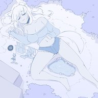 drawing giantess sleeping monochrome long_hair destruction cleavage angry lying_down cat_girl herretik bare_midriff nekopara coconut azuki