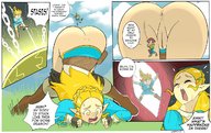 drawing blushing blonde long_hair clothed bottomless bending_over shrunken_man big_butt pointed_ears the_legend_of_zelda the_legend_of_zelda_breath_of_the_wild princess_zelda_(the_legend_of_zelda) dangerking111