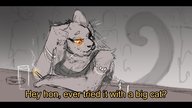 drawing furry cat anthro monochrome sitting panther smoking shrunken_man sketch drinking jewelry bar on_table skimpy_clothing looking_at_tiny thesociallyawkwardpinguin splash_of_color