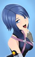 drawing vore blushing blue_hair smiling short_hair open_mouth no_background khalcifieron