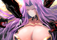breasts long_hair cleavage anime purple_hair huge_breasts looking_down dangle gorgon fate_(series) fujimaru_ritsuka uenoryoma