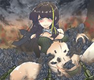 drawing blushing color long_hair destruction brunette tank lying_down looking_down embernaga girls_frontline m4a1_(girls_frontline)