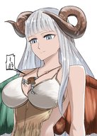 drawing white_hair horns wings long_hair clothed looking_down necklace no_background between_breasts otya_tea55