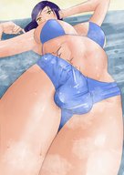 drawing large_breasts long_hair futanari penis purple_hair underwear lying_down inside_clothing otya_tea55