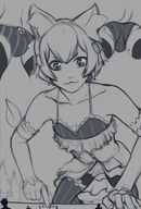 drawing monochrome clothed skirt anime cat_ears low_angle smiling kneeling bulge bending_over caught shrunken_people looking_down trapped pinned crossdressing thigh_highs running_away cat_boy panty_entrapment femboy soreavacado clothing_entrapment re_zero felix_argyle