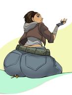 drawing brunette gloves short_hair sitting pinned looking_back big_butt alyx_vance half_life bubimun gordon_freeman