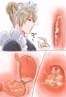 drawing nude vore red_eyes brunette digestion shrunken_men throat maid_uniform stomach_view hair_bun