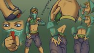 drawing vore blonde color handheld sequence red_hair bulge shrunken_woman inside_mouth dark_skin swallowed shoe_crush under_foot under_shoe flats crossdressing pressed squeezing on_butt on_chest femboy the_legend_of_zelda kononiko cutaway masked clothing_entrapment link_(the_legend_of_zelda) umbrosa