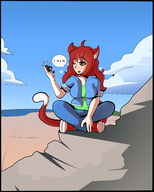 drawing gentle blushing handheld brown_eyes red_hair sitting shrunken_man kitty cat_girl mspaintgts triston
