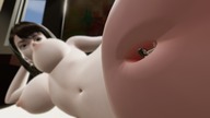 micro nude large_breasts long_hair futanari penis bed brunette cock_vore lying_down shrunken_woman looking_down indoors digital_render inside_penis