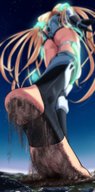 drawing giantess giga blonde long_hair destruction walking dirty_soles stuck_to_foot debris