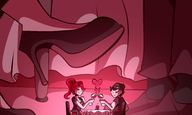 drawing gentle blushing monochrome color clothed sitting shrunken_woman shrunken_man wine date mspaintgts under_table kathryn solar solarheart21 dating