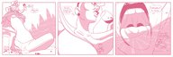breasts drawing vore monochrome clothed high_heels short_hair unaware drinking molotav between_breasts camp_camp penelope_priss