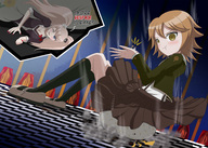 drawing panties blushing upskirt color butt giant clothed handheld skirt butt_crush anime brunette sitting dialogue danganronpa femboy thedaibijin chihiro_fujisaki noahscarlet495
