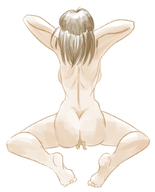 drawing giantess nude long_hair butt brunette sitting seat pinned no_background