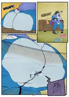 drawing furry anthro comic color butt clothed text cleavage butt_crush sitting bbw unaware shrunken_man goat panels under_butt sound_effects sitting_on_tiny lokkoworks