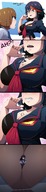 breasts drawing comic black_hair color large_breasts long_hair blue_eyes cleavage bra anime brunette brown_eyes short_hair bondage uniform shrunken_woman looking_down trapped chain necklace dialogue panels kill_la_kill mako_mankanshoku ryuko_matoi satsuki_kiryuin ravenravenraven bare_midriff human_jewelry between_breasts hair_streak