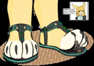 drawing feet furry anthro blonde color text bunny licking toes in_shoe paws foot_worship sandals shrunken_man under_foot foot_slave bangs under_toes cutaway bratty trevas