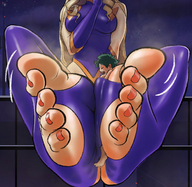 drawing feet color toes soles anime superhero sitting foot_play trapped smelly between_feet in_socks sitting_on_building stirrups my_hero_academia skintight_clothing mt._lady izuku_midoriya carlo
