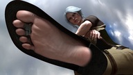white_hair feet clothed toes soles low_angle in_shoe ponytail sitting shrunken_man looking_down see_through legs_crossed digital_render the_witcher crushguy05 ciri