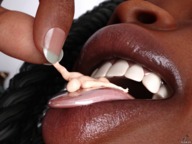 nude black_hair tongue licking smiling shrunken_man open_mouth inside_mouth dark_skin mouth_play tired digital_render vorifax dread_locks