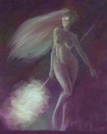 drawing giantess nude city long_hair skyline walking outdoors staff glowing_eyes artclonov