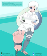 drawing pokemon feet color long_hair barefoot green_hair running shrunken_woman pokemon_sword_and_shield nessa_(pokemon) melony
