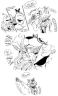 drawing vore furry cat anthro monochrome tongue clothed handheld glasses saliva angry sequence story short_hair shrunken_man teasing open_mouth choker dialogue edit imminent_vore sharp_teeth kitkat_(ethan64) emmacat64