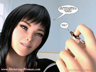 black_hair long_hair smiling shrunken_woman between_fingers pinched digital_render ai_tanaka