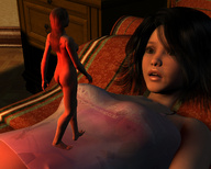 nude long_hair brunette short_hair bottomless carg shrunken_woman digital_render