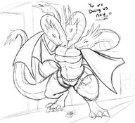 drawing gentle feet furry wings anthro city monochrome large_breasts claws clothed text toes barefoot cleavage buildings godzilla shorts reptile vehicles dialogue sharp_teeth scalie thick_thighs kaiju skimpy_clothing looking_at_tiny long_neck extra_heads between_breasts king_ghidorah slashysmiley