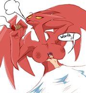 drawing giantess nude dragoness horns large_breasts huge_breasts lucia red_skin no_background satina_(series) aunt_maire