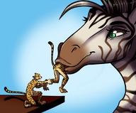 drawing nude vore furry anthro color cheetah shrunken_men zebra inside_mouth on_table imminent_vore struggling looking_at_tiny killer77 azusv