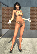 black_hair high_heels shrunken_men chain dark_skin digital_render human_clothing