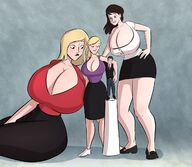 drawing gentle giantess blonde color cleavage huge_breasts brunette sitting giantesses size_comparison caiman2