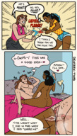 drawing insertion nude pussy comic black_hair color sex bed brunette lesbians fighting shrunken_man dark_skin archie denizen-toad