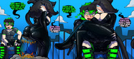 drawing giantess city comic black_hair color futanari destruction giant male penis blue_eyes cleavage tight entrapment cat_girl latex june legs_crossed sitting_on_building shiny mspaintgts gigantoro