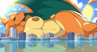 drawing nipples giantess pokemon nude pussy furry dragoness tail wings anthro city mega color butt huge_breasts purple_eyes lying_down looking_at_viewer hand_on_hips scalie thick_thighs charizard bare_legs humanized_pokemon hand_on_head mastergodai knoem chari-gal